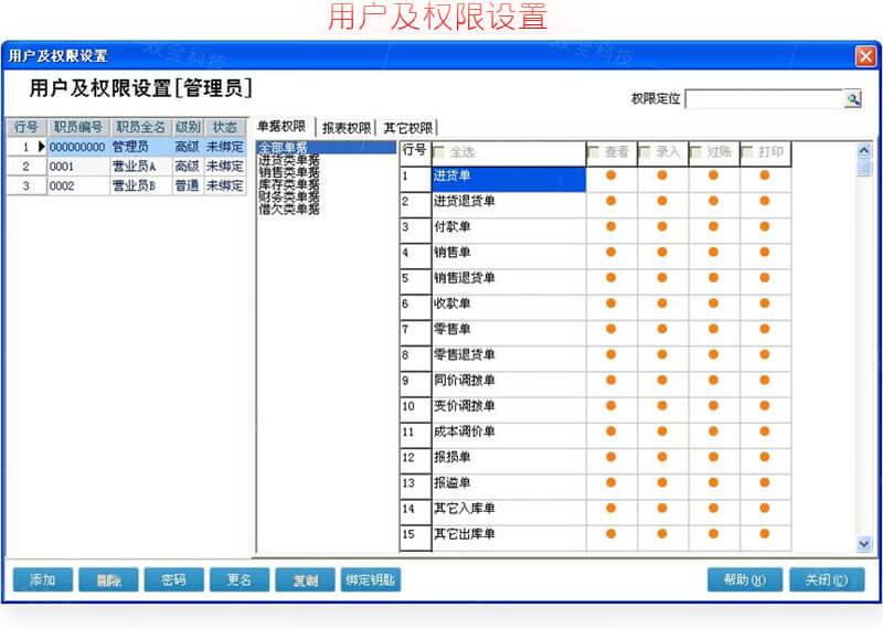 管家婆辉煌普及版用户及权限设置